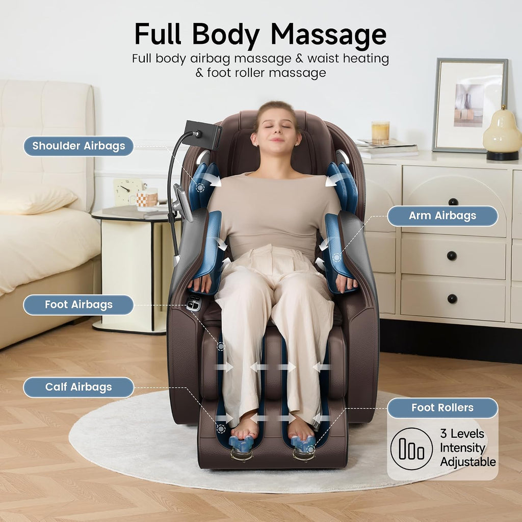 Real Relax Massage Chair Full Body with Unique Phone Controller,Heart and Blood Measurement, Zero Gravity 3D SL-Track Recliner with APP Control, Child Lock,Pause Button, Back Pad, Favor-06, Dark Brown