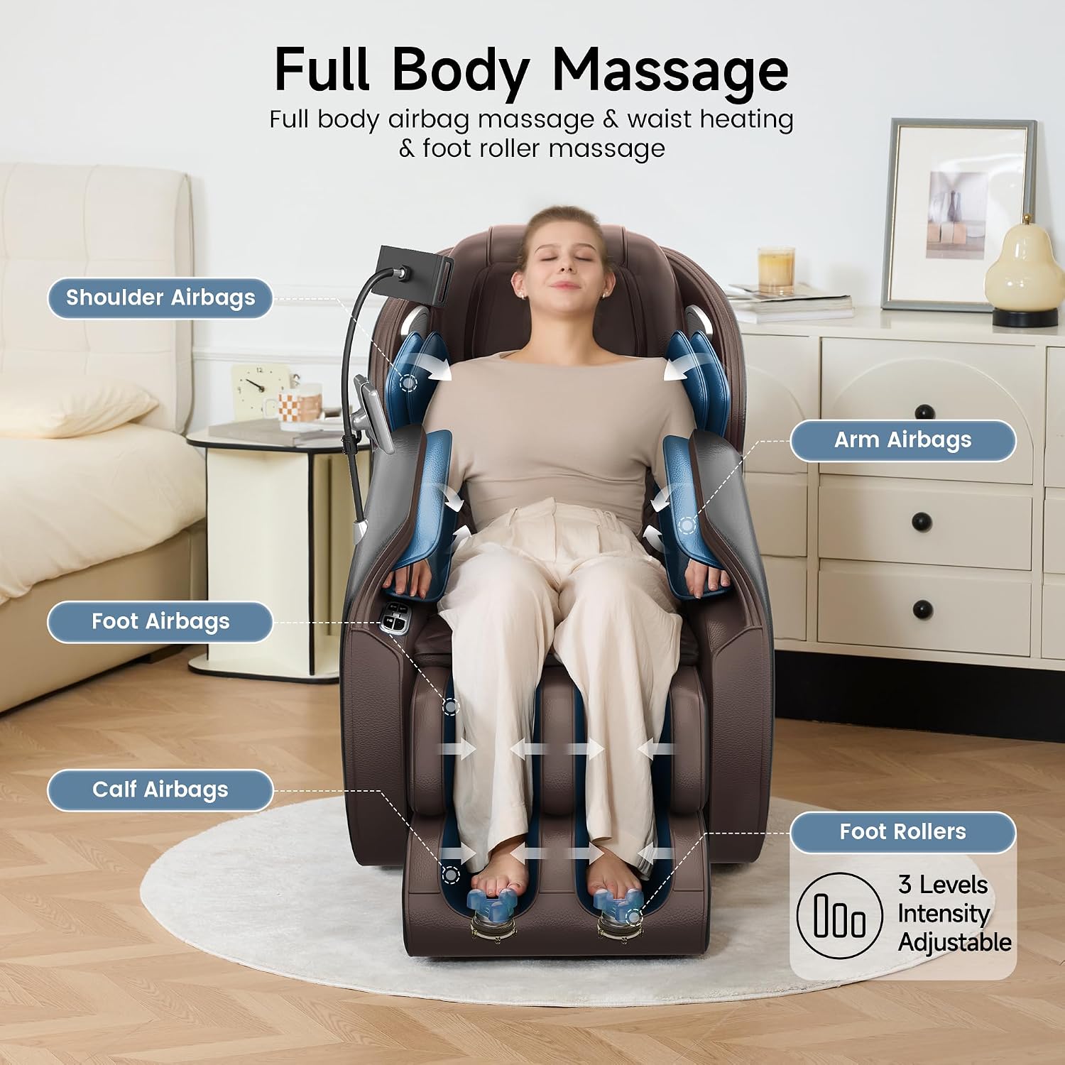Real Relax Massage Chair Full Body with Unique Phone Controller,Heart and Blood Measurement, Zero Gravity 3D SL-Track Recliner with APP Control, Child Lock,Pause Button, Back Pad, Favor-06, Dark Brown