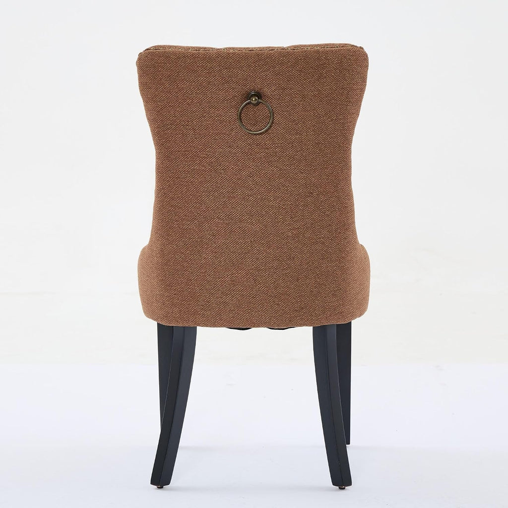Ball & Cast Contemporary Upholstered Dining Chairs Set of 2, Flax Button Tufted Kitchen Side-Chairs with Hang Ring & Nailhead Trims & Wood Legs, 2-Piece Backrest Traditional Chair, Black+Coffee