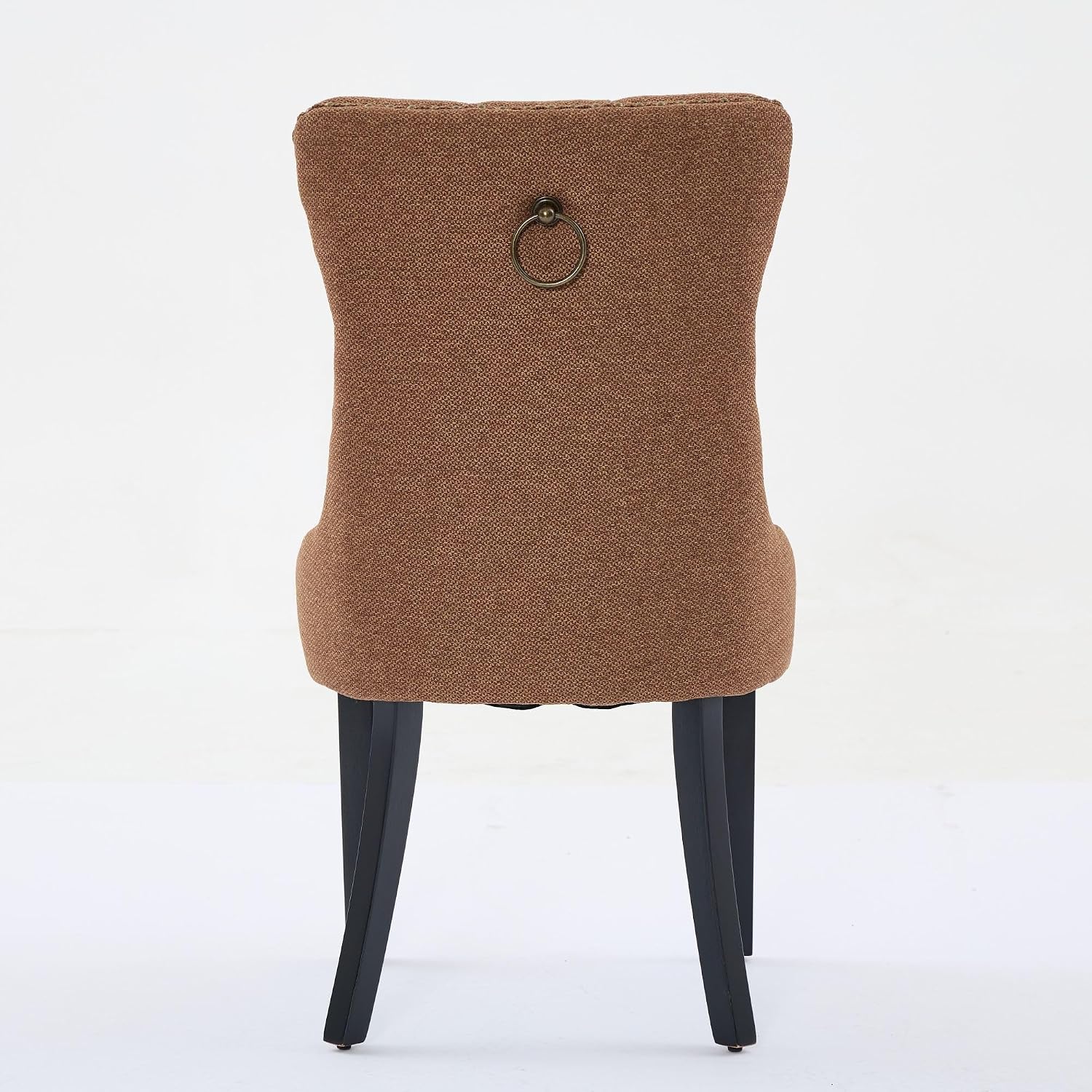 Ball & Cast Contemporary Upholstered Dining Chairs Set of 2, Flax Button Tufted Kitchen Side-Chairs with Hang Ring & Nailhead Trims & Wood Legs, 2-Piece Backrest Traditional Chair, Black+Coffee