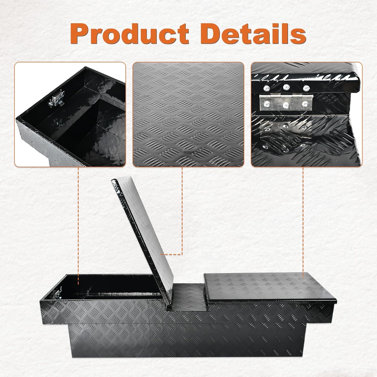 SSN 63 Inch Black Heavy-Wall Gull Wing Aluminum Truck Tool Box with 2 Locks,RigidCore Lids Pickup Truck Bed Tool Box for Storage and Organization