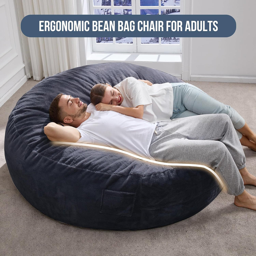 Hobestluk 6ft Bean Bag Chairs for Adults Large Beanbag Chair with Plush Faux Fur Cover Big Bean Bag Chair for Living Room Bedroom Dorm Office - Dark Grey (70' x 70' x 15')