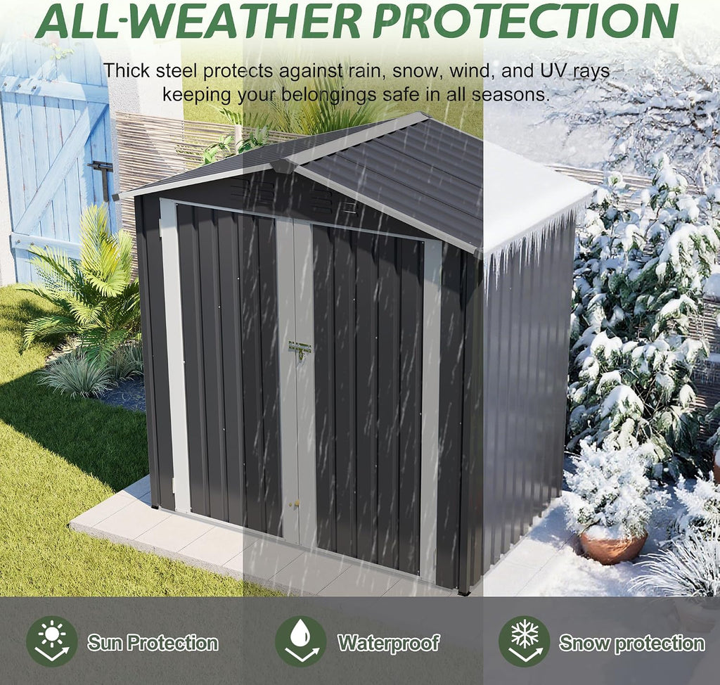 6 x 4 FT Metal Outdoor Storage Shed,Backyard Garden Tool Shed– Lockable Door, Waterproof Sloped Roof, Reinforced Galvanized-Steel Frame, Multi-Purpose Garden Shed for Backyard, Patio & Lawn