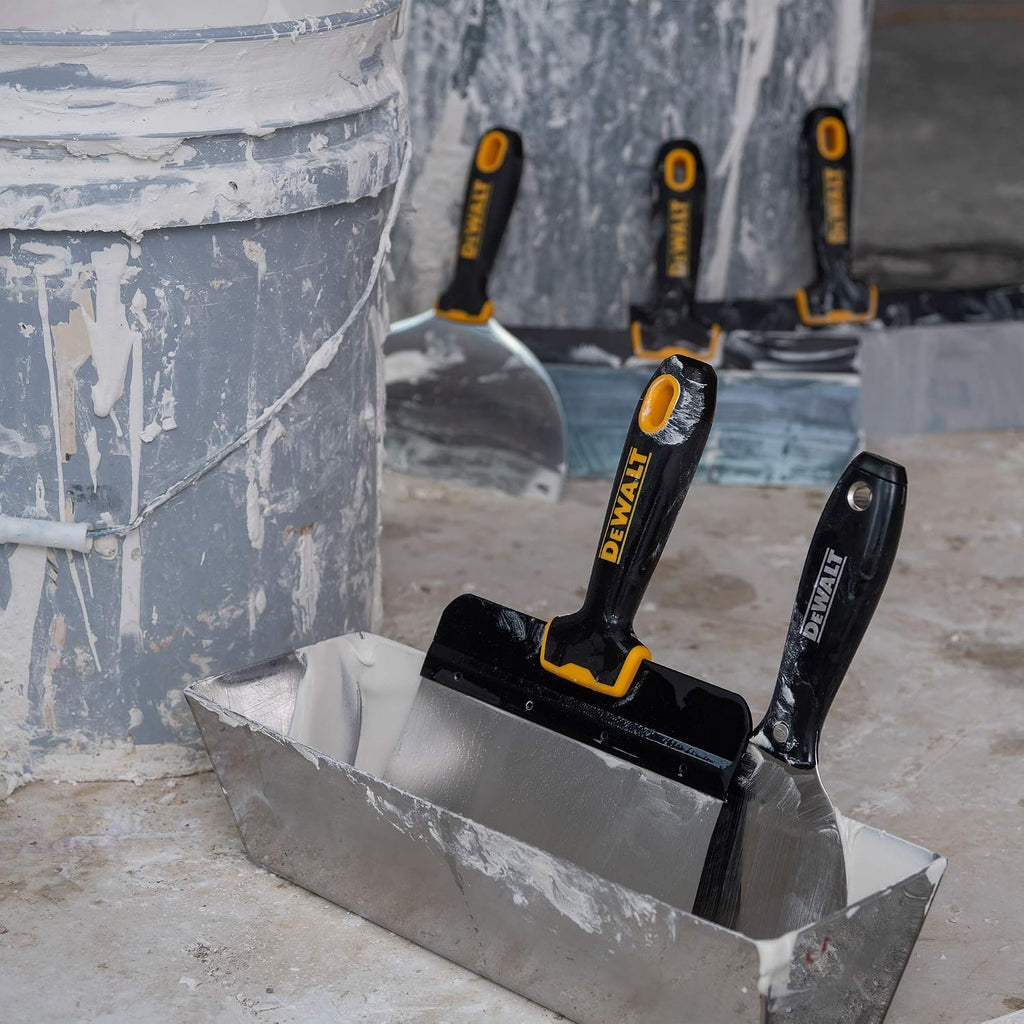 DEWALT DELUXE Stainless Hand Tool Set | 8/10/12' Taping Knives, 3/4/5/6/8' Putty Knives, 2 Mud Mixers + FREE BONUS 14' Mud Pan | DXTT-3-609