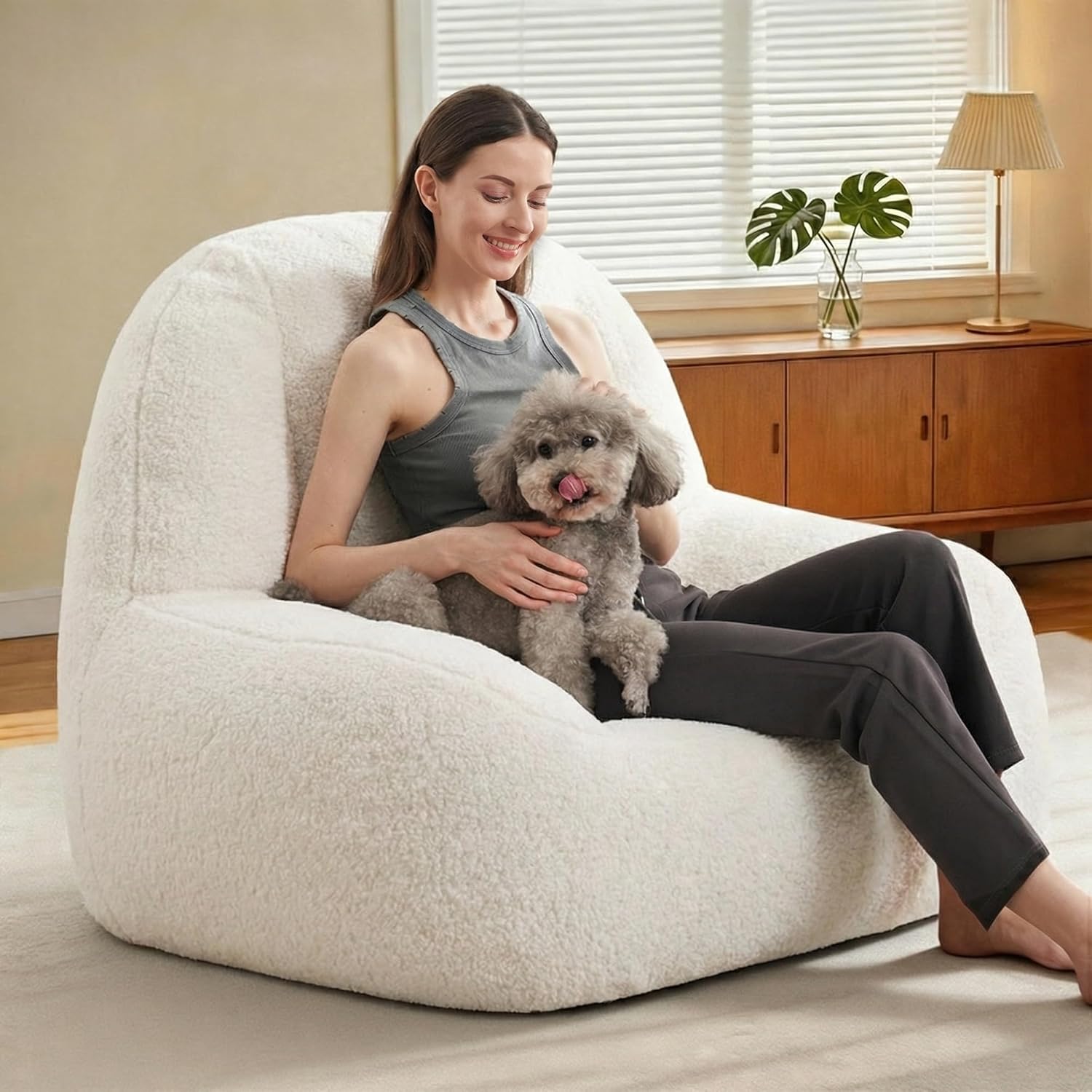 Homguava Bean Bag Chairs for Adults,Giant Beanbag Couch Adult Bean Bag Chair with Filler Included,Modern Lazy Sofa Comfy Chair for Living Room(White)