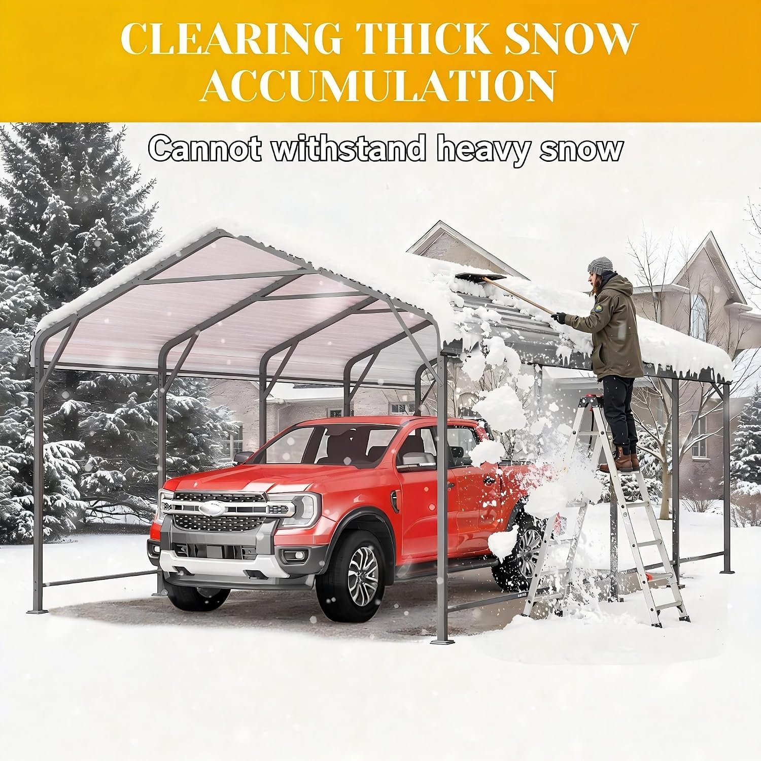 12x20FT Metal Carport, Heavy Duty Carport Canopy with Reinforced Frame and Base for All-Weather, Outdoor Garage Car Port for Pickup Trucks, Boats, Tractors or Party