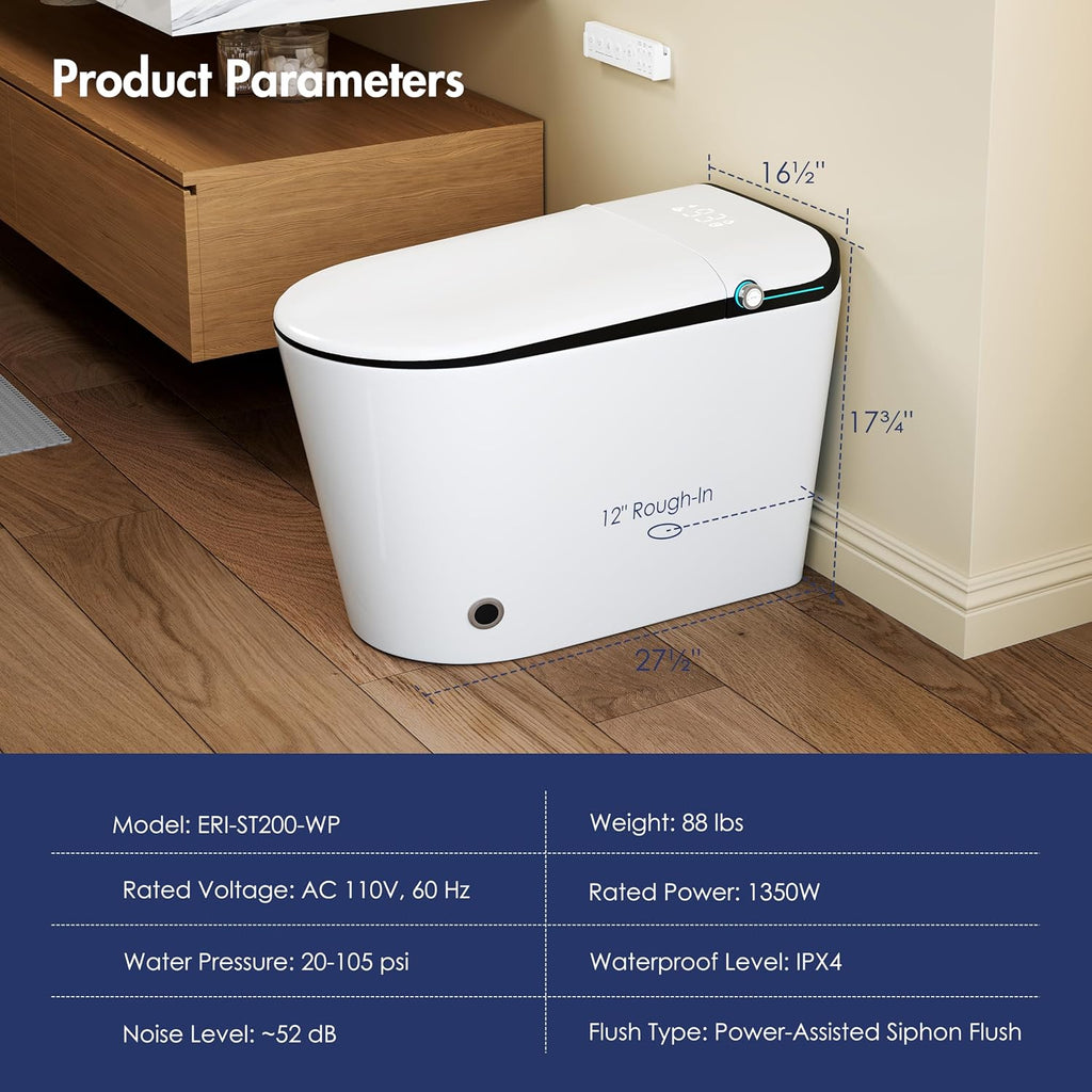 Smart Toilet with Bidet Built in, Eridanus One Piece Bidet Toilet for Bathrooms, Warm Water Wash & Dryer, Foot Sensor Flush, Elongated Heated Seat, Auto Open/Close with Digital Display, White & Black