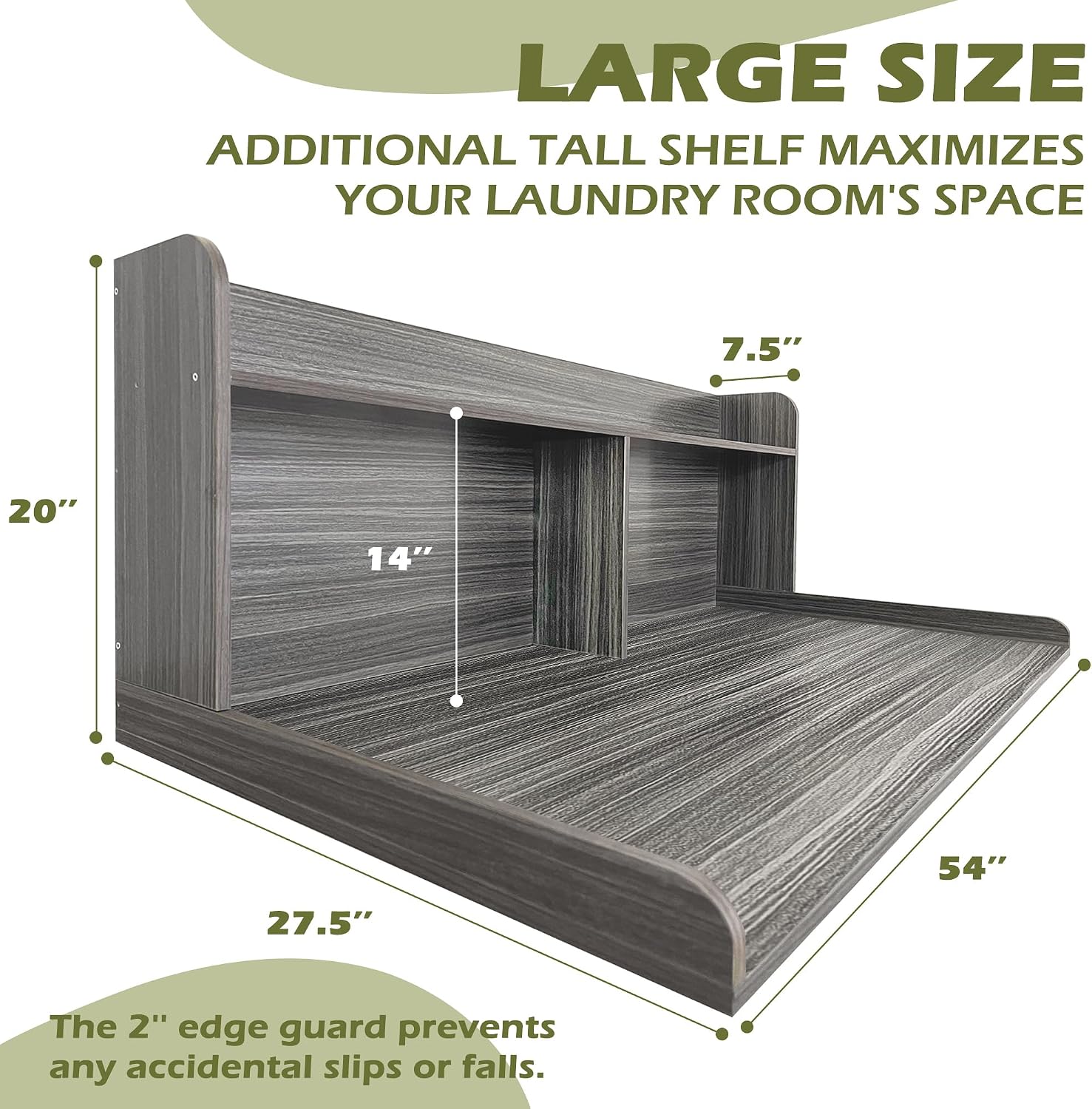 Royxen Laundry Countertop with 20' Shelf Universal Fit, Washer and Dryer Countertop with Storage Space, Eucalyptus