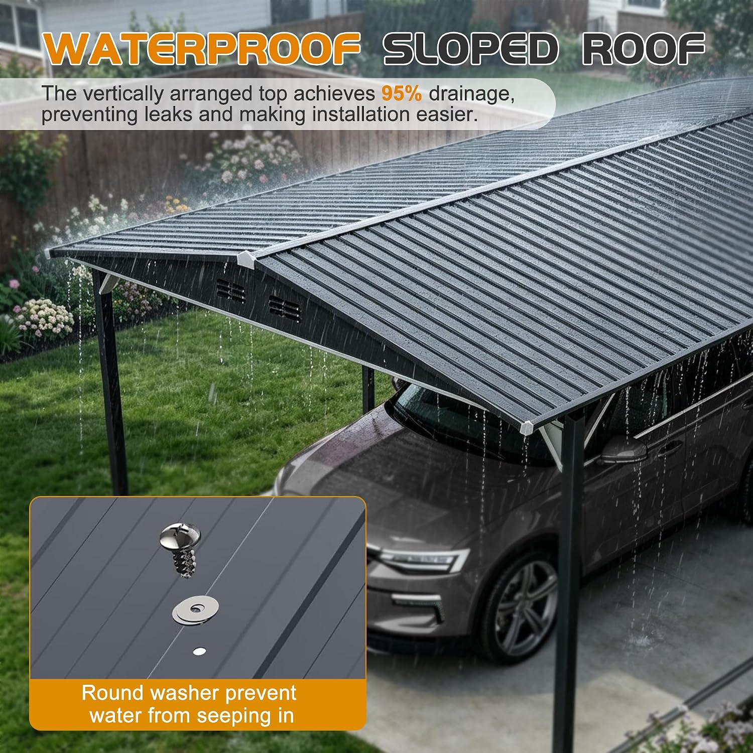 KEIKI 12x23 FT Heavy Duty Metal Carport with Storage Shed, Steel Garage Shelter with Sliding Door, Waterproof Sloped Roof, UV Protection Panels, Outdoor Car Canopy for Car, Boat, Tractor