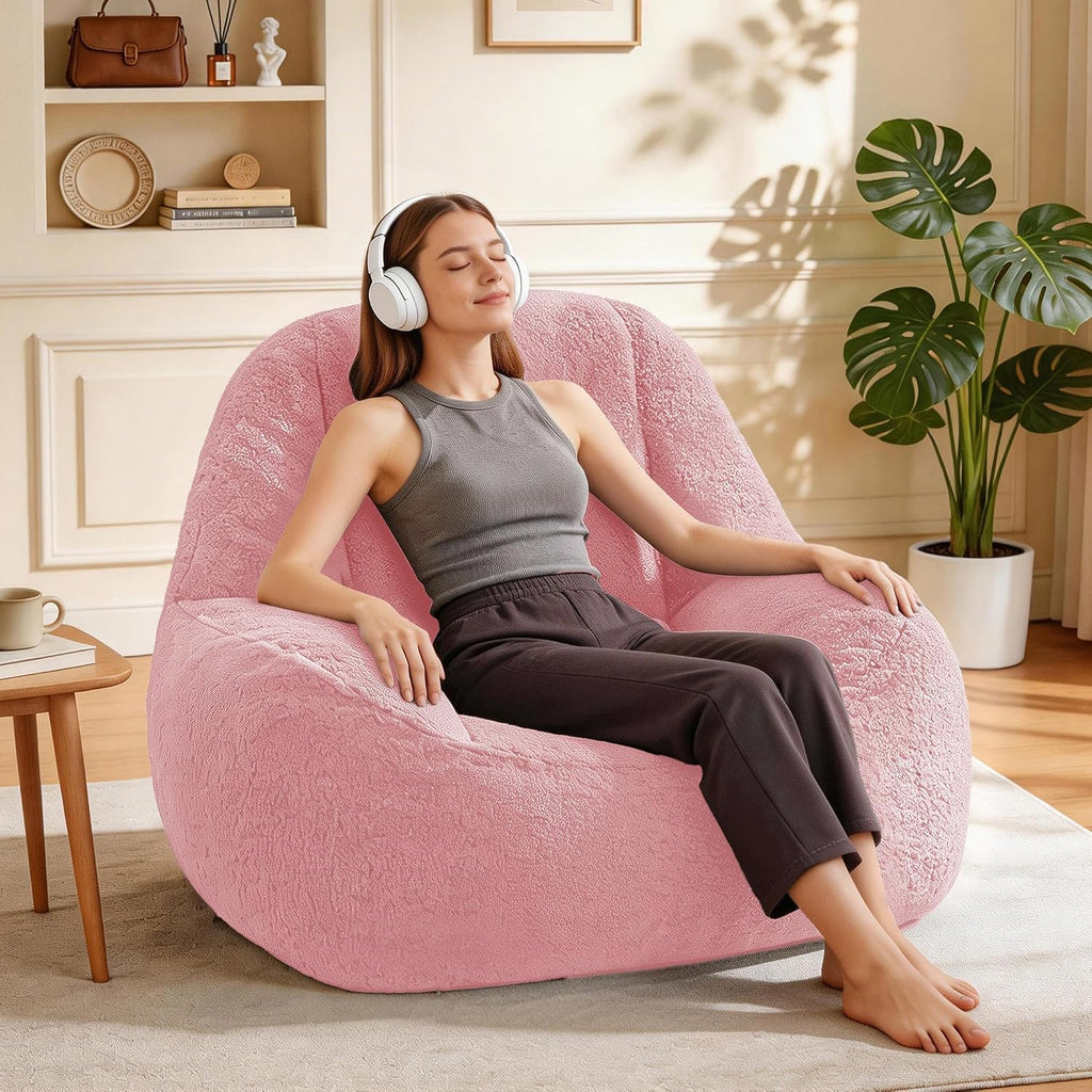 Homguava Bean Bag Chairs for Adults,Giant Beanbag Couch Adult Bean Bag Chair with Filler Included,Modern Lazy Sofa Comfy Chair for Living Room(Soft Pink)