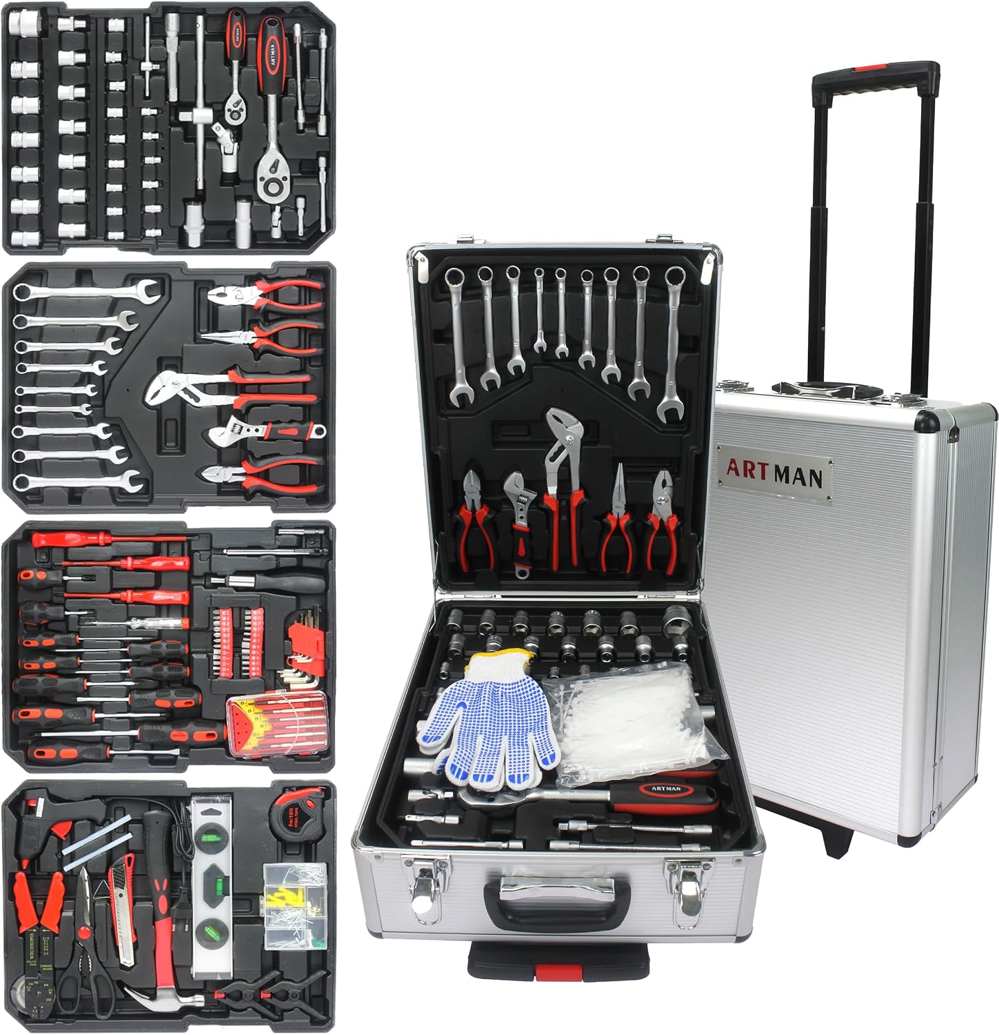 899pcs Artman Tool Set Tool Set Mechanics Kit, General Household Hand Tool Set for Home, Rolling Tool Box with Wheels - Perfect for Craftsman, Diyer, Handyman (White)
