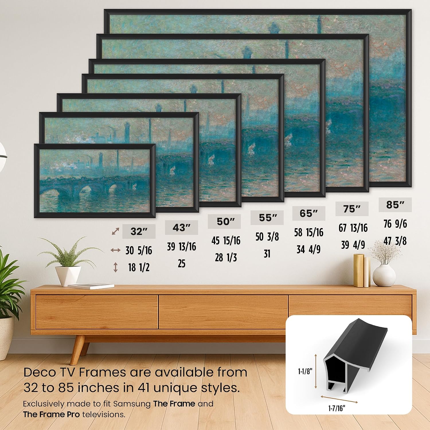 Anodized Black Prismatic 32' Alloy Deco TV Frame - Compatible ONLY with Samsung The Frame TVs (Fits 2021-2026, LS03A, LS03B, LS03C, LS03D, LS03FA)