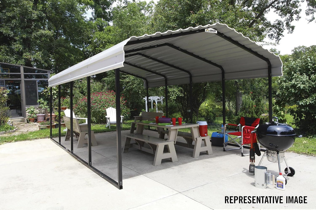 Arrow Carports Galvanized Steel Carport, Full-Size Metal Carport Kit, 12' x 29' x 7', Eggshell