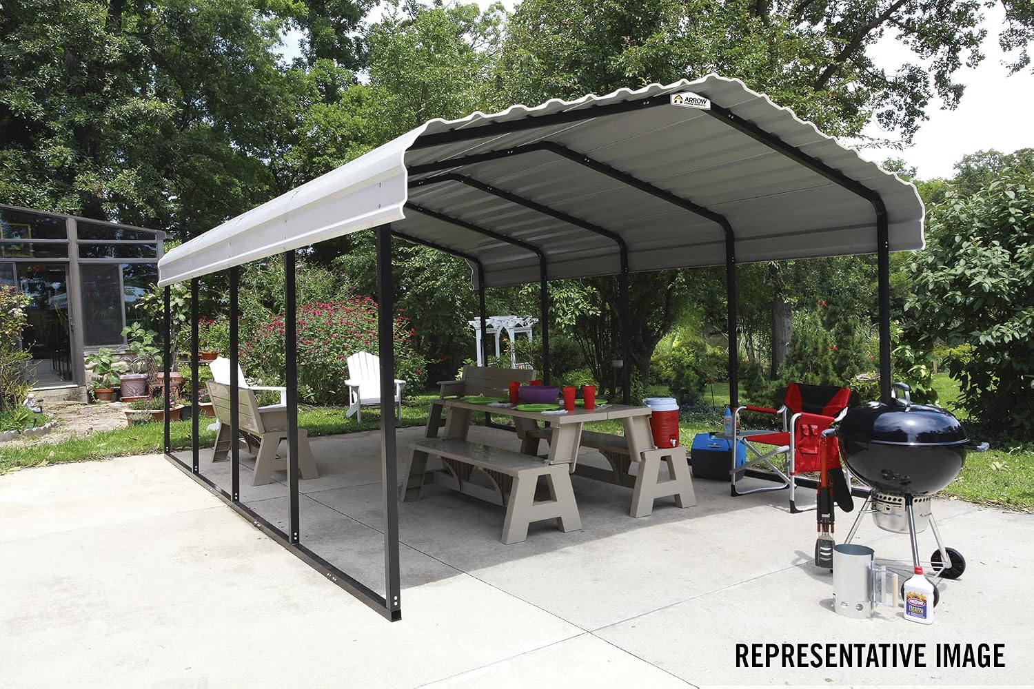 Arrow Carports Galvanized Steel Carport, Full-Size Metal Carport Kit, 12' x 29' x 7', Eggshell