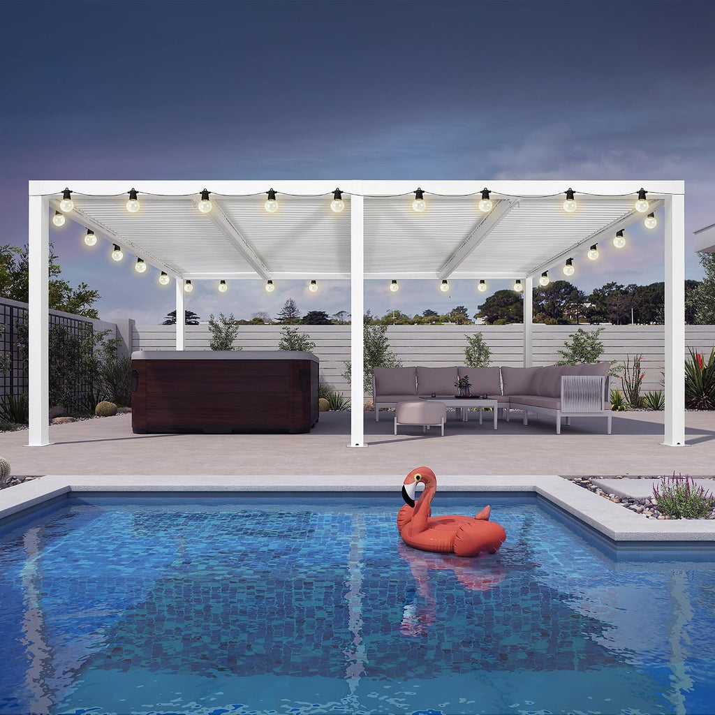 PURPLE LEAF Outdoor Louvered Pergola 12'x20' White Aluminum Modern Pergola with 4 Independently Adjustable Louver Roof Hardtop for Patio Garden