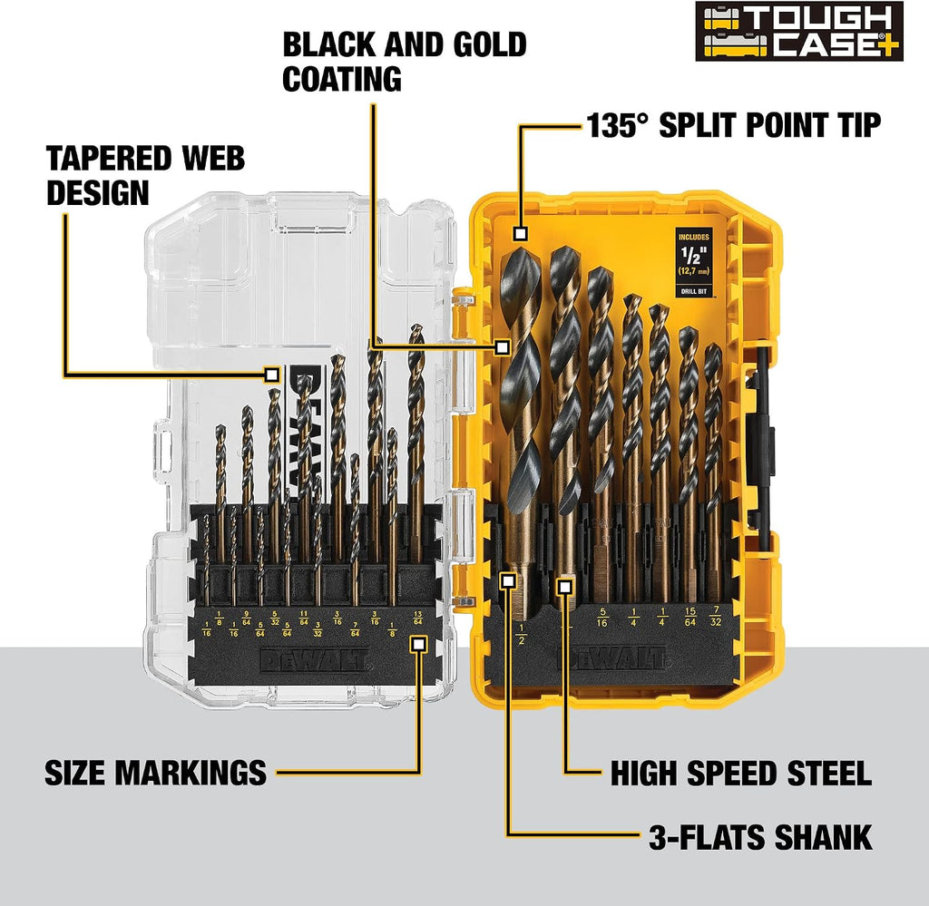 DEWALT Drill Bit Set, 21-Piece, 135 Degree Split Point, 31 Degree Helix, Black Oxide Coated, for Plastic, Wood and Metal (DWA1181) (Pack of 5)