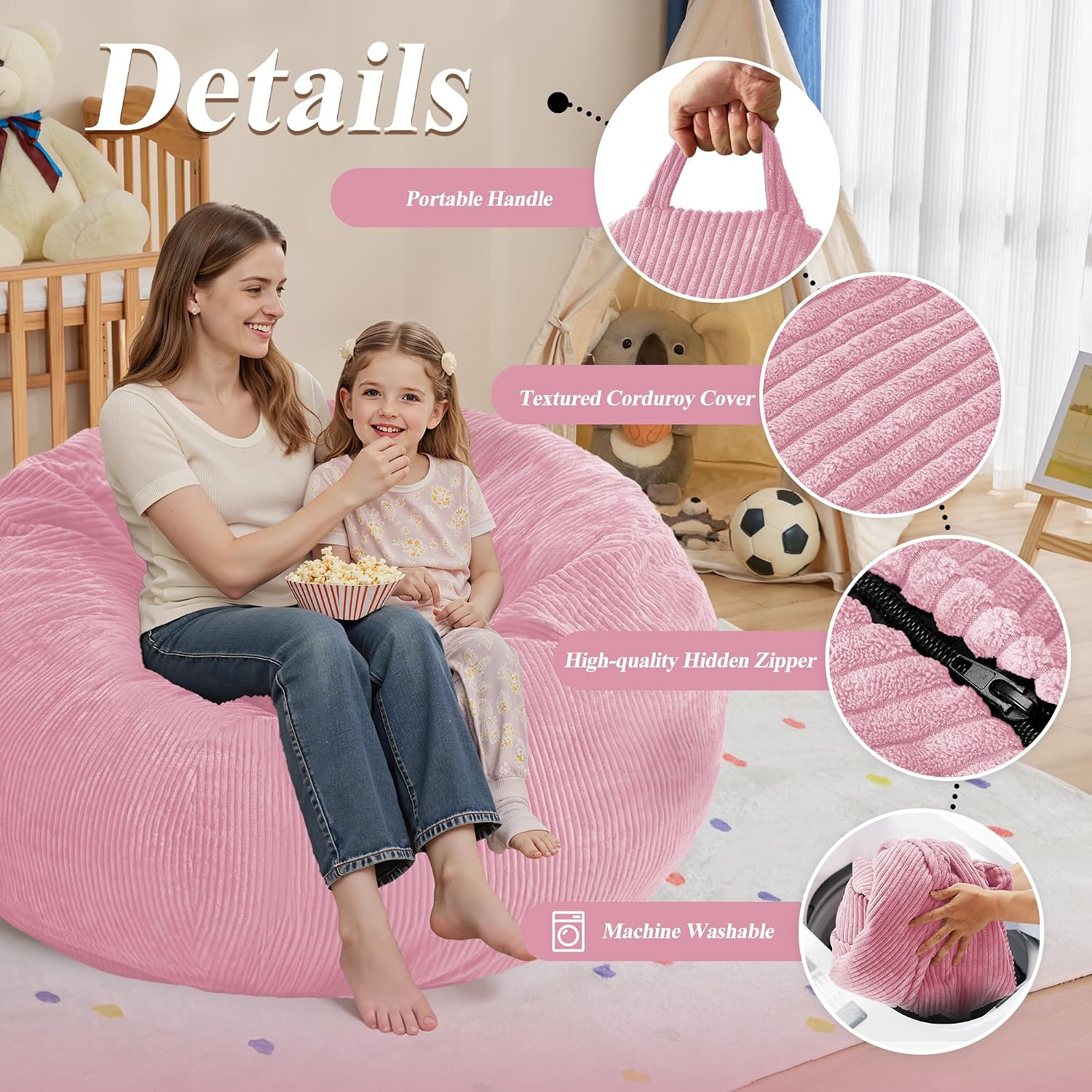5FT Bean Bag Chairs Teardrop Bean Bag Chair for Adults Beanbag Chair with Memory Foam Filled Machine Washable Cover for Living Room, Bedroom