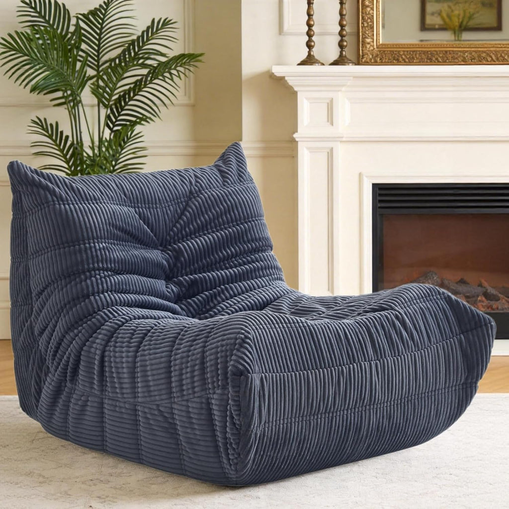 Bean Bag Chairs for Adults Teens Kids, Fireside Chair Bean Bag Lounger with Memory Foam Filled, Bean Bag Sofa for Living Room, Dorms, Apartments, Reading Corner (Grey Corduroy)