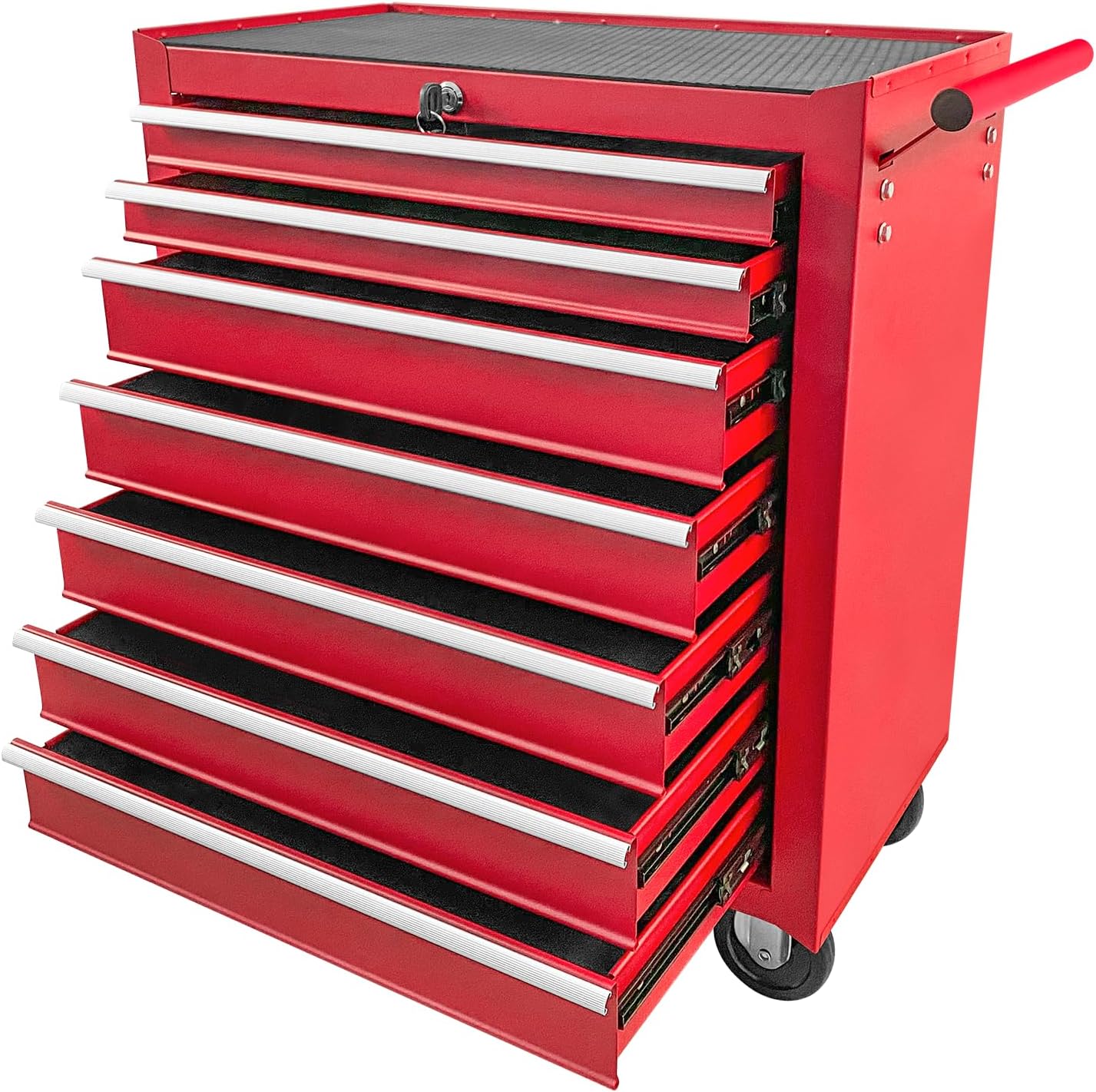Rovibek 7-Drawer Rolling Tool Chest with Wheels, Lockable Metal Tool Box for Garage Workshop Warehouse, Large Capacity Tool Storage Cabinet, Heavy-Duty Tool Chest with Drawers, Red