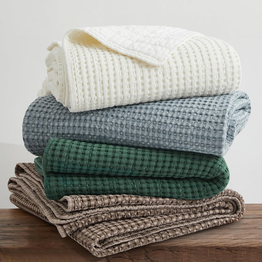 Levtex Home Mills Waffle Full/Queen Quilt Set (88x92in) with 2 Pillow Shams (26x20in) - Chambray - Cotton Waffle Full/Queen Size Quilt Bedding Set - Lightweight, Soft, Pre-Washed