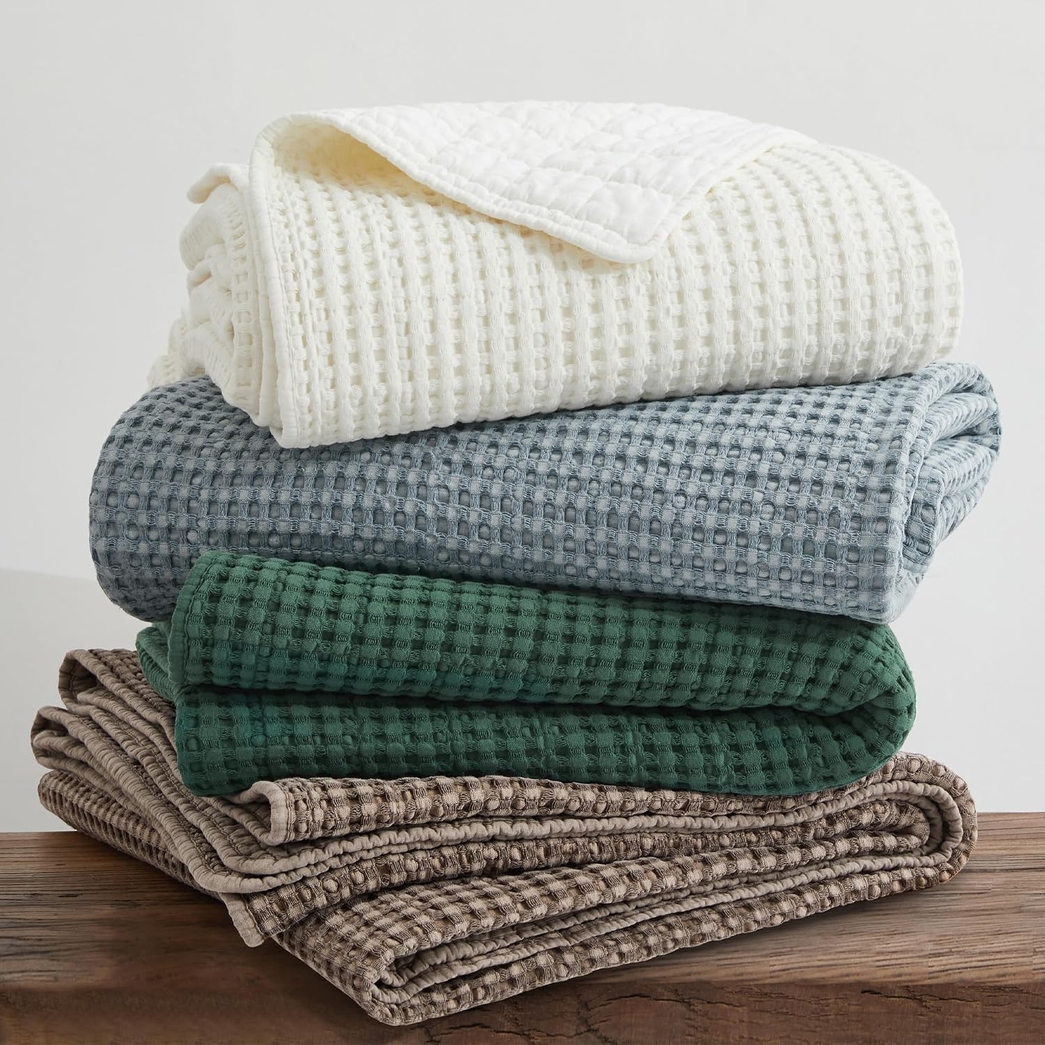 Levtex Home Mills Waffle Full/Queen Quilt Set (88x92in) with 2 Pillow Shams (26x20in) - Chambray - Cotton Waffle Full/Queen Size Quilt Bedding Set - Lightweight, Soft, Pre-Washed