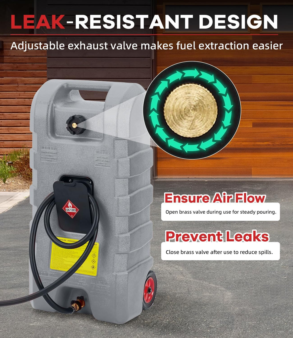 15 Gallon Gas Caddy, Heavy-Duty Gas Can and Fuel Caddy with Manual Fuel Transfer Pump, Portable Fuel Tank on Wheels with 10 ft Hose for Lawn Mowers, Cars, Boats, ATVs, Home and Farm Use, Grey