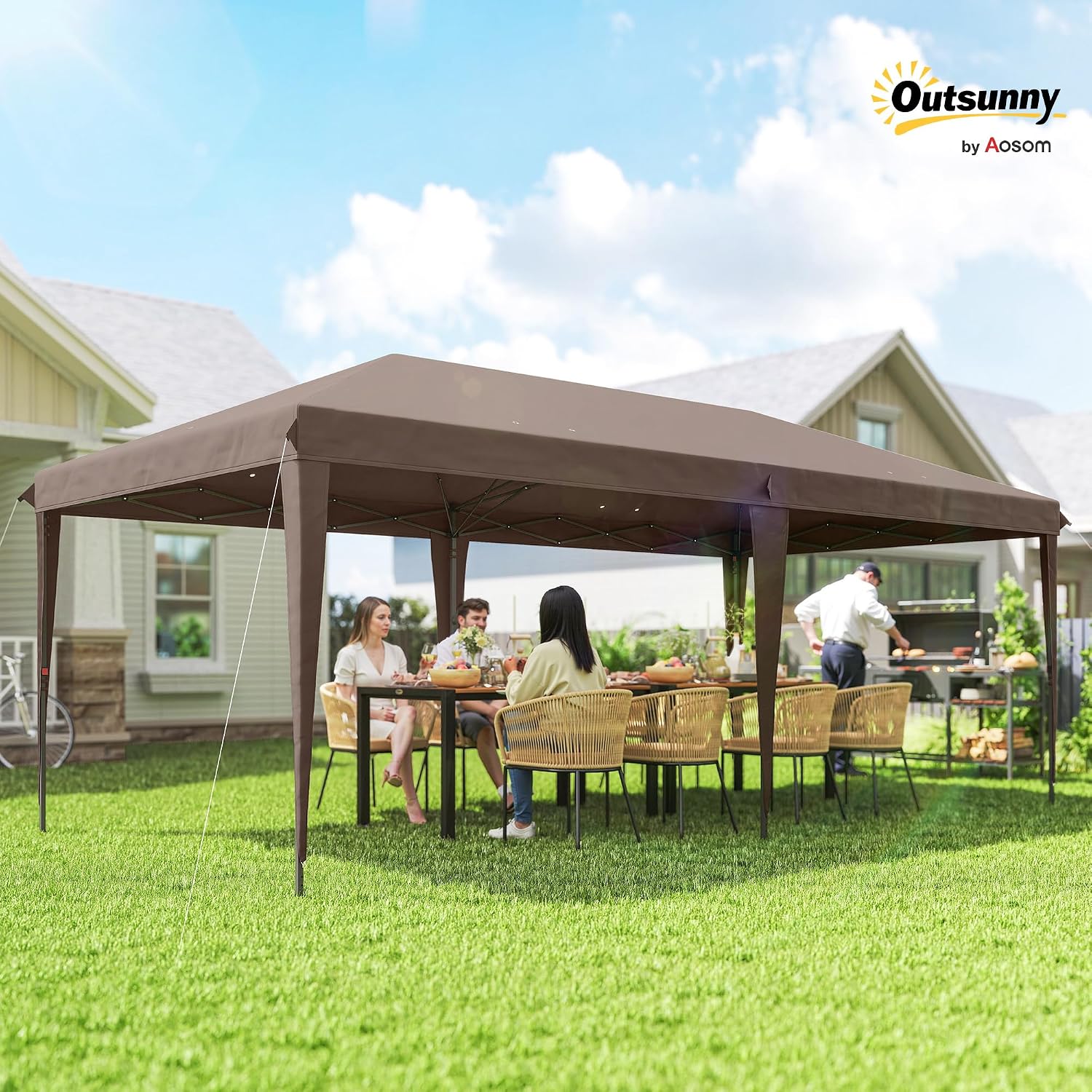 Outsunny 10' x 20' Pop Up Canopy Tent with 4 Sidewalls, Outdoor Portable Instant Canopy Shelter for Parties, Outdoor Instant Gazebo with Carry Bag for Garden, Patio, Coffee