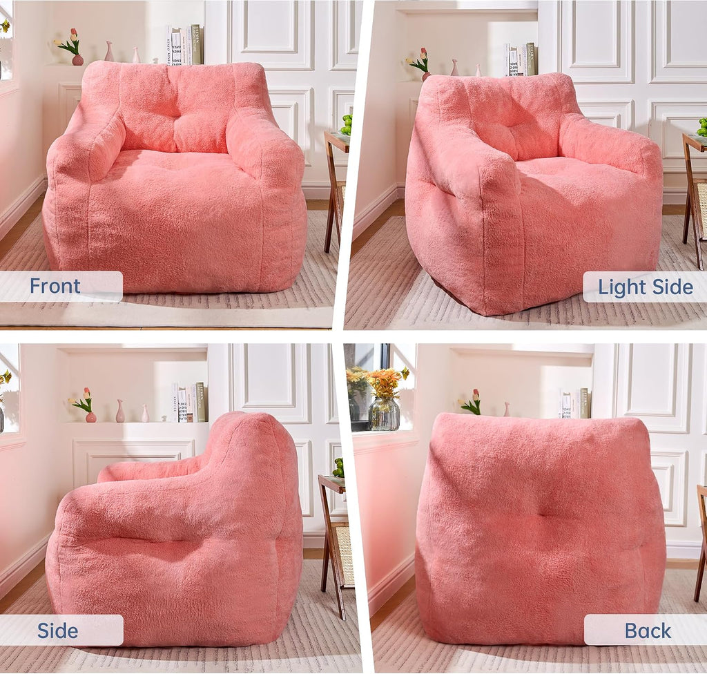 Cvortll 37' Bean Bag Chairs Large Bean Bag Couch for Adults Stuffed Sofa Chair Comfy Giant Bean Bag Chair - Plush Faux Fur Cover, for Reading, Playing or Relaxing (Pink)