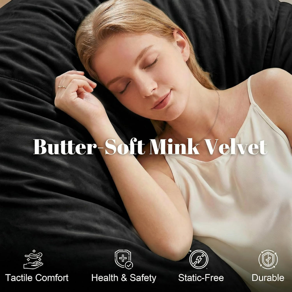 Codi Oversized Bean Bag Chair with Filler Included, 5 FT - Comfy Huge Beanbag Chairs for Adults, Memory Foam Added - Machine Washable and Soft Mink Bonded Cover - Black, 5ft