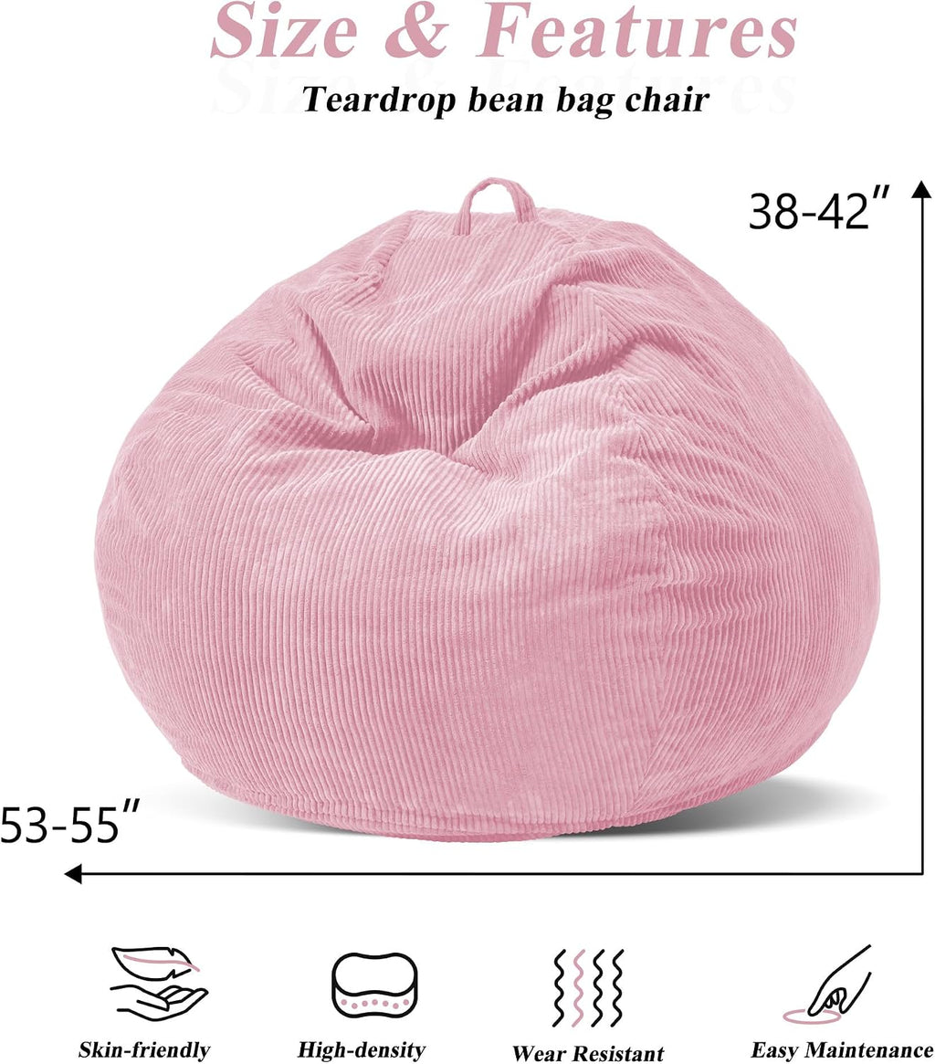 5FT Bean Bag Chairs Teardrop Bean Bag Chair for Adults Beanbag Chair with Memory Foam Filled Machine Washable Cover for Living Room, Bedroom