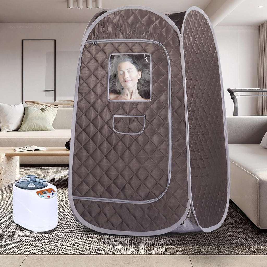 Smartmak Portable Steam Sauna, Full Body Personal Home Spa, Foldable Saunas Tent with 3L & 1000W Large Steam Generator, 9 Levels Remote Control, Upgraded Chair Included for Relaxation (DarkGrey)