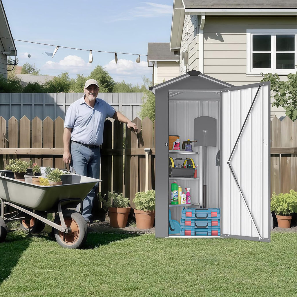 Outdoor Storage Shed, Metal Garden Tool Shed with a Solid Lock System, Outdoor Door Storage Cabinet for Patio, Garage, Poolside, Bikes, and Garden