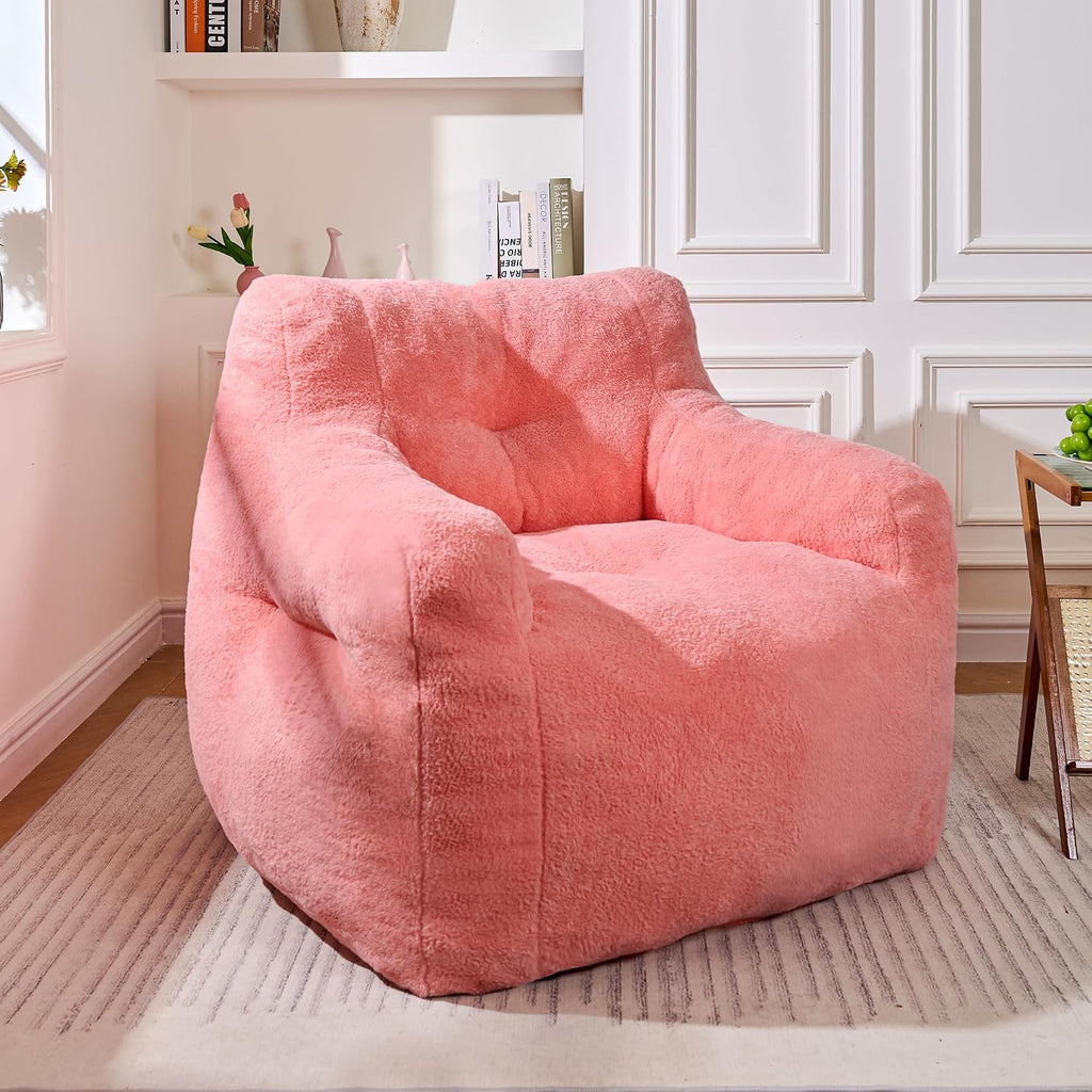 Cvortll 37' Bean Bag Chairs Large Bean Bag Couch for Adults Stuffed Sofa Chair Comfy Giant Bean Bag Chair - Plush Faux Fur Cover, for Reading, Playing or Relaxing (Pink)