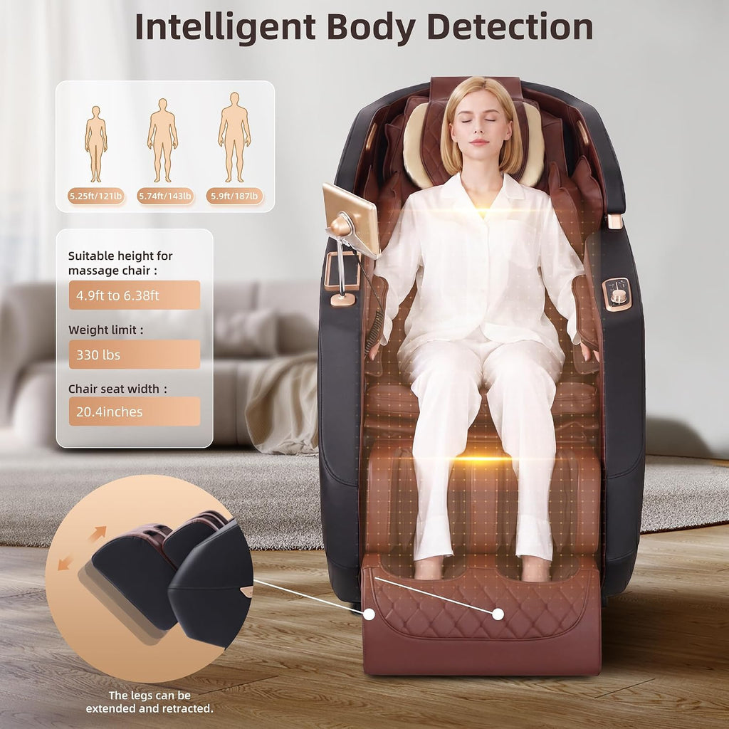 2026 4D Massage Chair Full Body, Zero Gravity Massage Chair with SL-Track & Heating, Massage Shiatsu Recliner Chair with Smart Voice Control, Touchable Screen, Airbags (Brown)