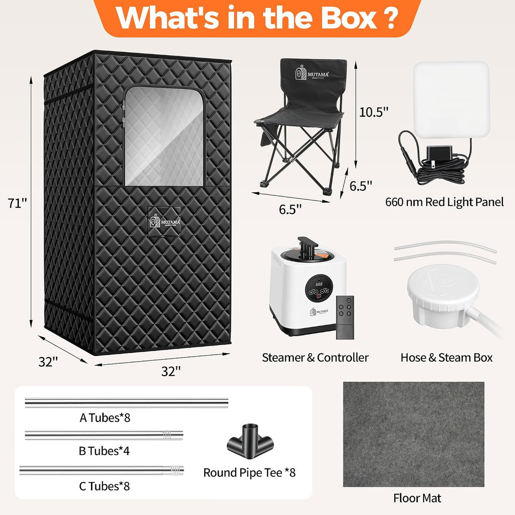 Sauna Box, 3L Portable Steam Sauna Tent for Home & Indoor Use, 1400w Personal Sauna Pod, Remote Control, Folding Chair, 15 Levels, 99-Min Timer,32' x 32' x 71'