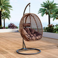 Egg Swing Chair with Stand for Outdoor Indoor, Hanging Egg Chair with Cushion and Pillow, Lounge Chair, Foldable Basket and Metal Stand for Porch, Patio, Bedroom, Balcony,Yard (Brown)