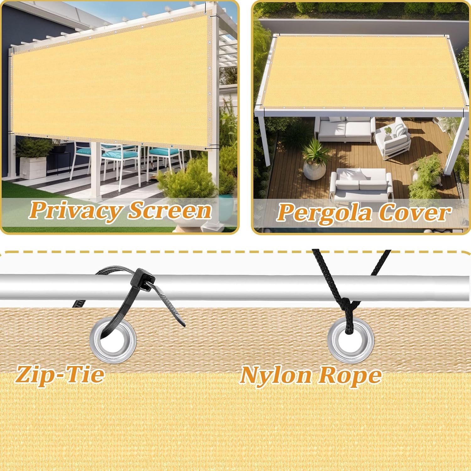 Shade&Beyond Customized Size 12' X 20' Shade Cloth with Grommets, 90% UV Protection Pergola Shade Cover Mesh Tarp Sun Screens for Patio GN09, Sand