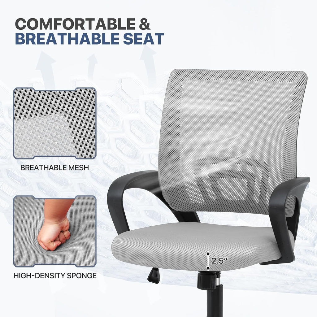 MoNiBloom Mesh Office Chair, Ergonomic Computer Chair for Adults, Rolling Swivel Mid-Back Desk Chair with Lumbar Support, Comfy Armrest for Home Office, Gaming, Light Gray 10 Pack