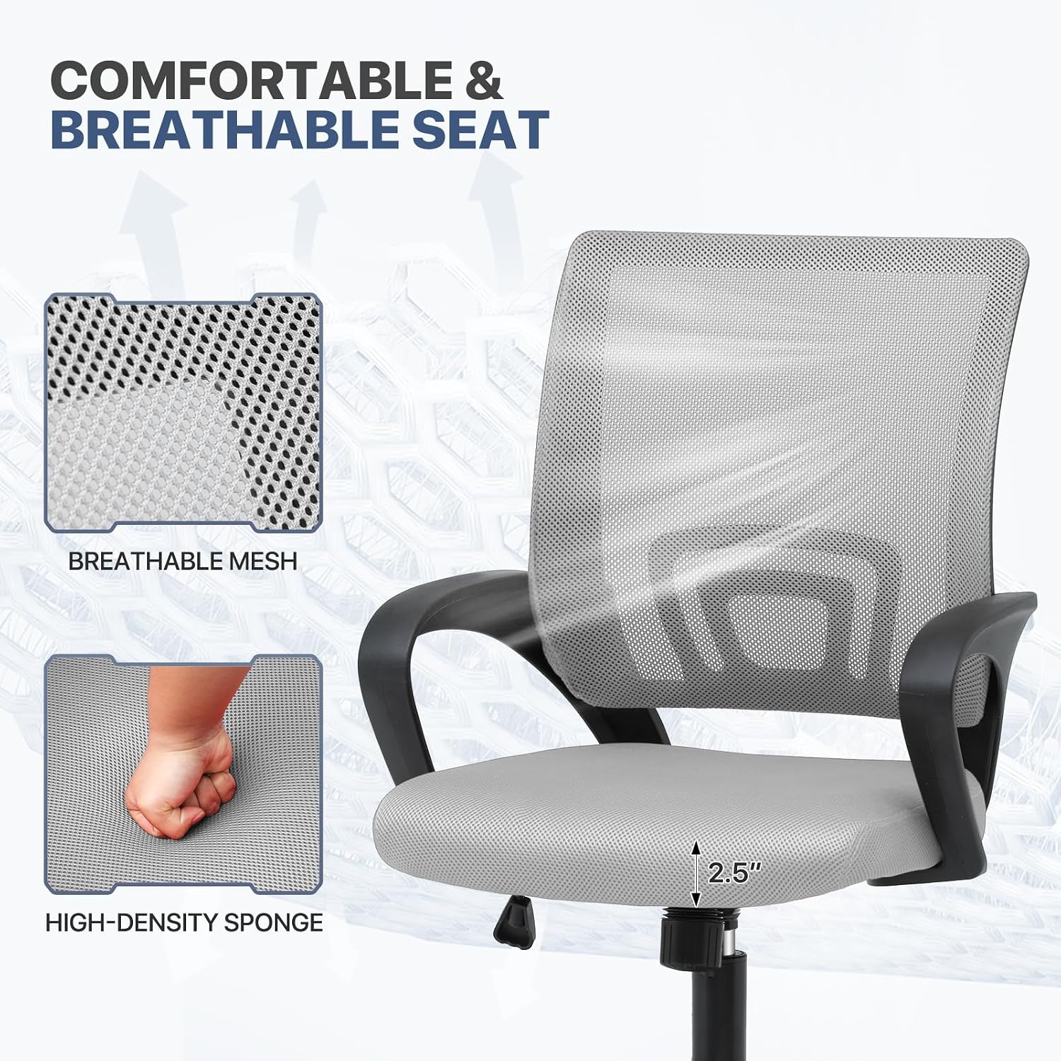 MoNiBloom Mesh Office Chair, Ergonomic Computer Chair for Adults, Rolling Swivel Mid-Back Desk Chair with Lumbar Support, Comfy Armrest for Home Office, Gaming, Light Gray 10 Pack