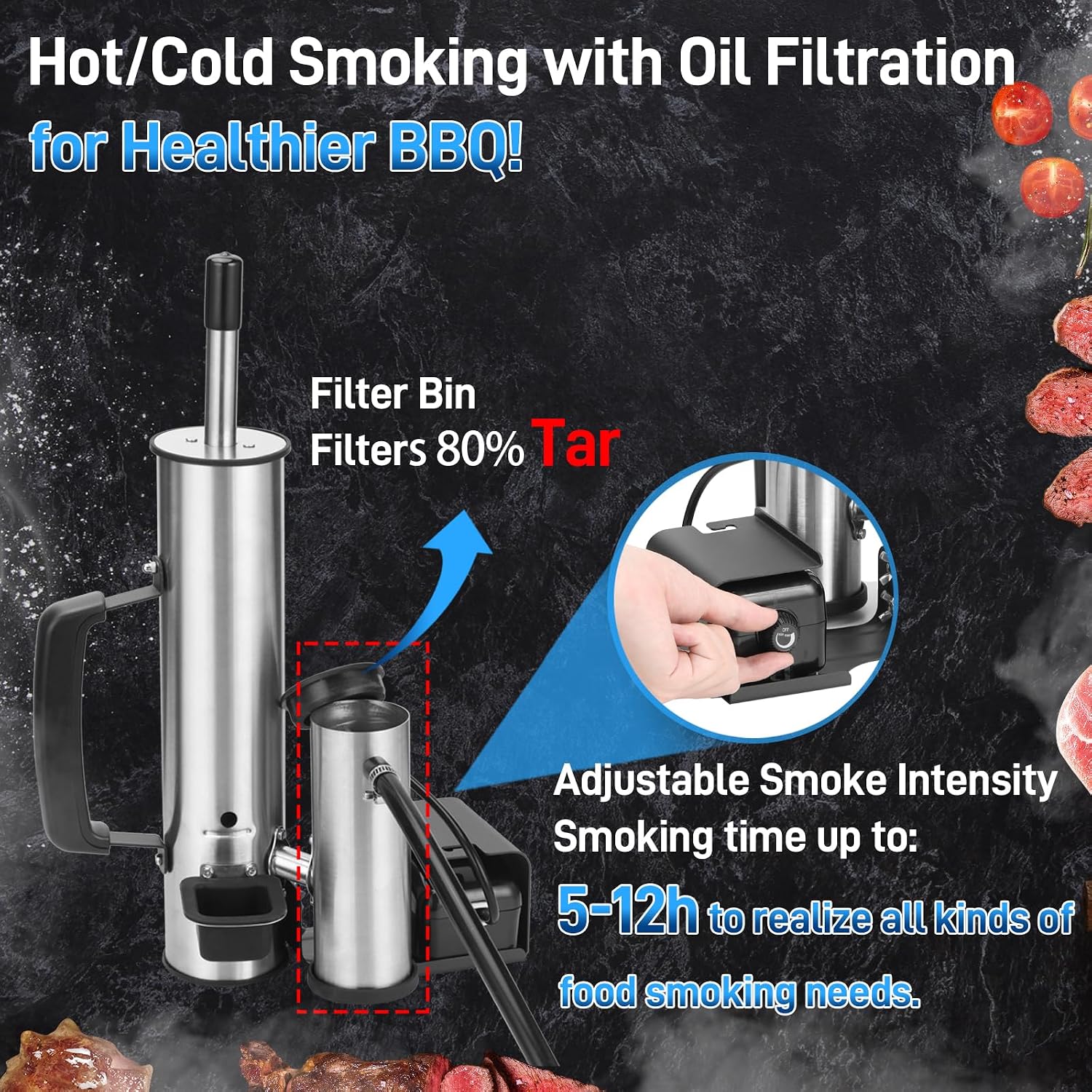 Outdoor Smoke Generator, Stainless Steel Electric Smoker, Smoke Tube for Pellet Smoker, Hot/Cold Smokers with Adjustable Smokes Volume Air Pump, Perfect for Cold Smoking Cheese, Traeger accessories