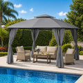LAUSAINT HOME 10x10 Patio Arc Gazebo Outdoor Canopy Tent with Curtains, Soft Top Party Shelter with Expansion Bolts and Wind-Resistant Ropes for Backyard, Garden, Lawn, Deck, Grey