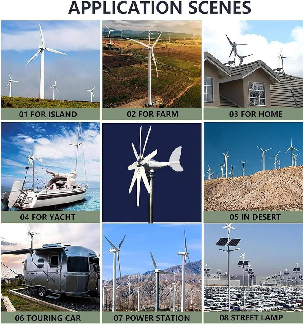Efficient Wind Turbine Generator,with 8 Blades Vertical Axis Wind Turbines Generator Kit with Solar Wind Hybrid Controller,for Household Power Supply, Road Infrastructure 3000W-12V