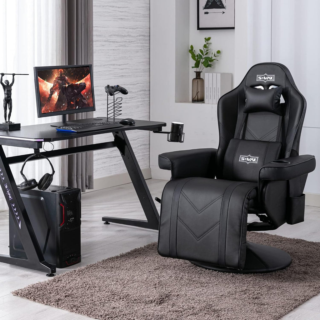 S*MAX Gaming Recliner Chair for Adults Higher Back and Wider Lumbar Support Swivel PU Leather Gaming Chair with Footrest Larger Cup Holder Black X Large