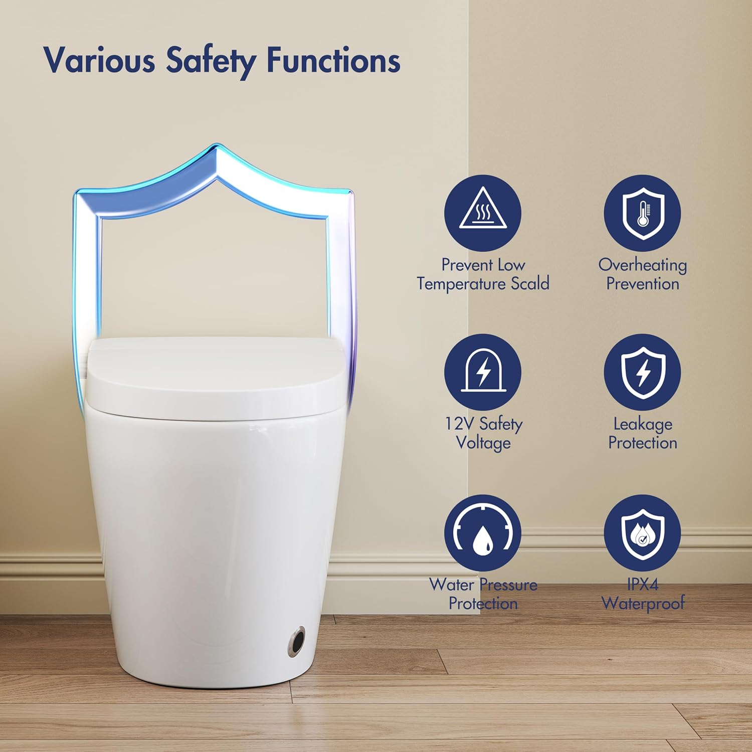 Smart Toilet with Auto Flush and Heated Seat, No Bidet, Foot Sensor Flush, Pre-Wetting, Soft Close Lid, Night Light, Tankless One-Piece Design