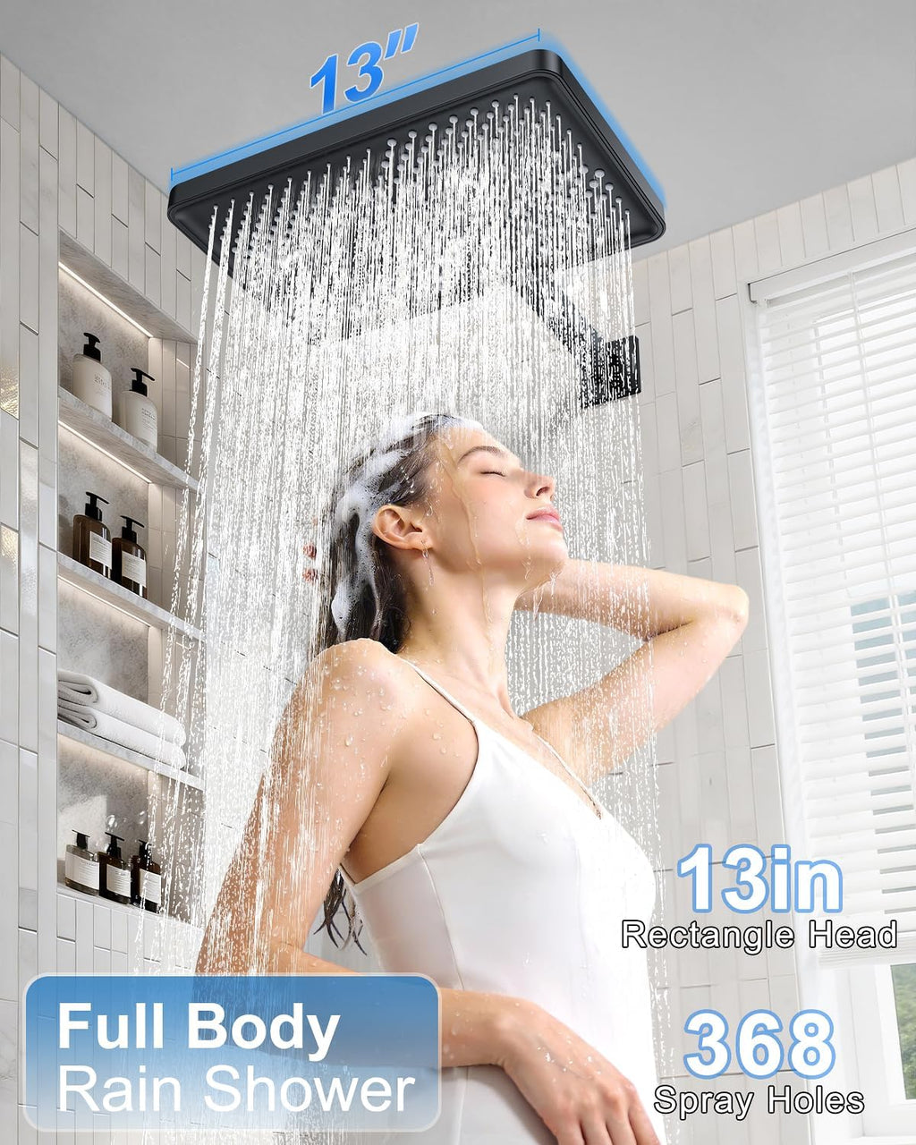 Matte Black 13-Inch Rainfall Shower System - Premium Shower Head & Handheld Sprayer, Complete Bathroom Set with Faucet Mixer Trim Kit & Valve