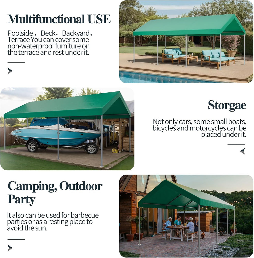Shintenchi 10x20ft Heavy Duty Carport with UV&Wind Resistant Canopy,Portable Carport Garage Shelter with Stable Powder-Coated Steel Frame,Outdoor Carports for Car,Bike,Camp,Storage-Green