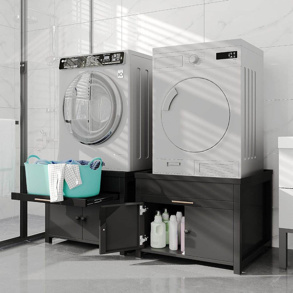 Laundry Pedestal for Washer and Dryer, Heavy Duty Metal Washer Dryer Pedestal Stand With Basket Shelf, 29' Universal Fit Anti-Vibration Washing Machine Stand, 770 LBS Capacity, 29'W×29'D×23'H