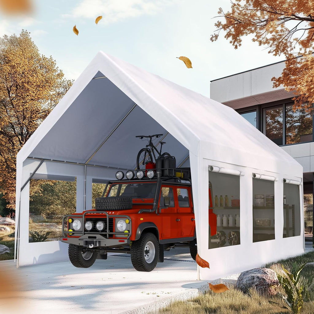 Quictent 10x20 ft Heavy Duty Carport Canopy, Waterproof Outdoor Shelter with Ultra-High Peak & Ventilation Windows, Portable Garage for Parking, Storage, Events & Wedding, Whtie