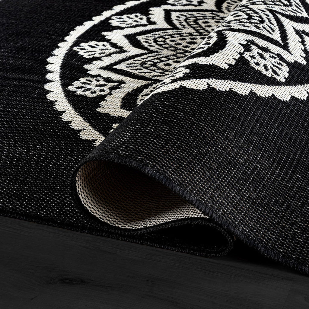 CAMILSON Outdoor Rug 8x10 Modern Area Rugs for Indoor and Outdoor Patios and Porches - Waterproof Washable Non-Shedding Easy-to-Clean Outside Carpet (8 x 10 Medallion - Black/White)