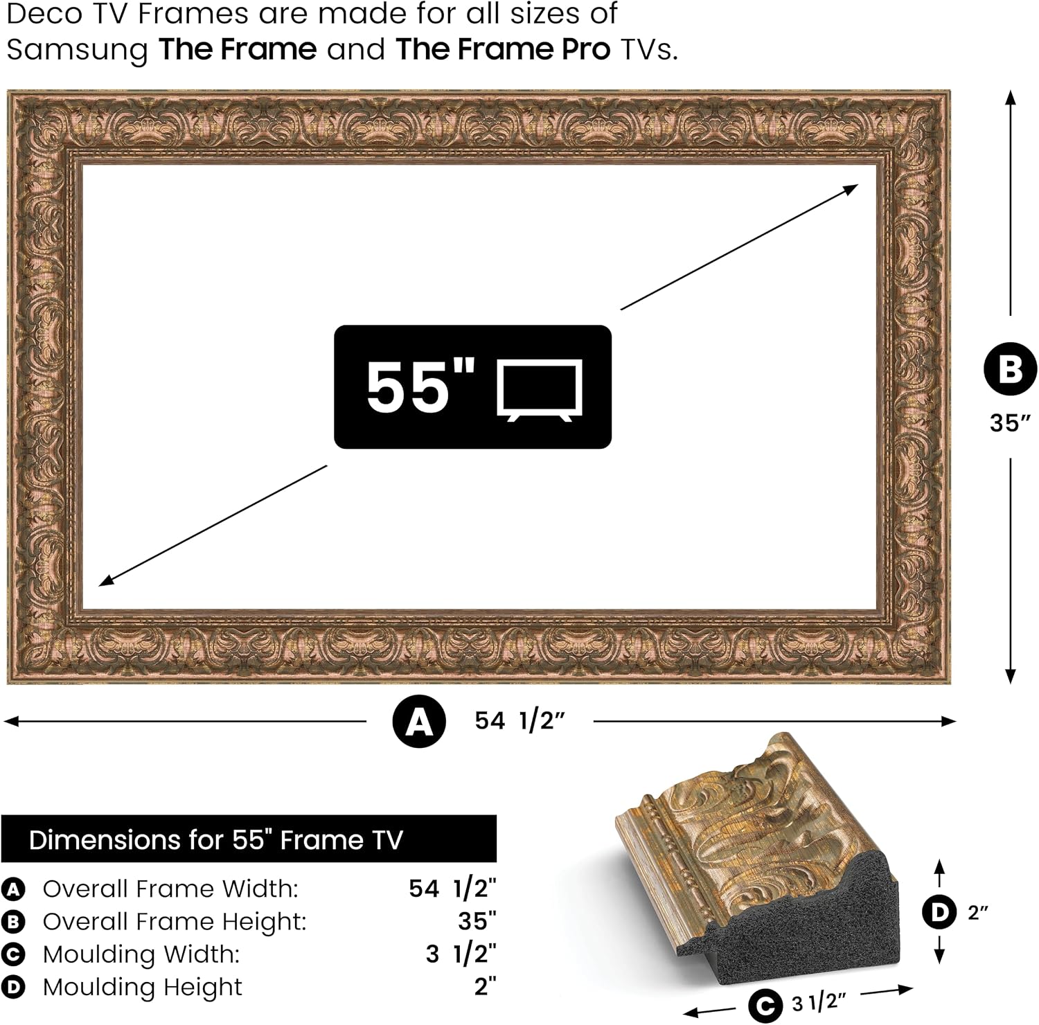 Tuscan Copper 55' Premiere Deco TV Frame - Compatible ONLY with Samsung The Frame TVs (Fits 2021-2026, LS03A, LS03B, LS03C, LS03D, LS03FA)